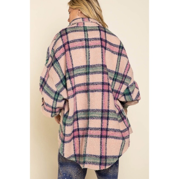 SOLD OUT Pink Plaid Distressed Boho Oversized Shacket - Picture 8 of 9